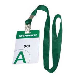 100un Crachá Em Pvc Atendente + Cordão Liso
